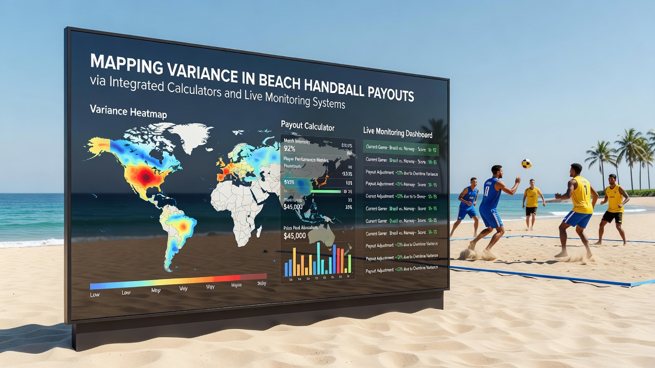 Split-screen view of beach handball live odds feed alongside variance mapping software interface
