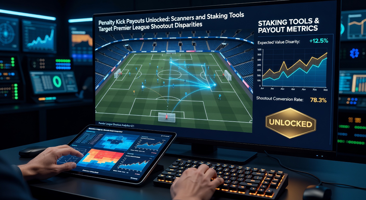 Digital scanner interface displaying real-time penalty kick arbitrage opportunities from Premier League matches